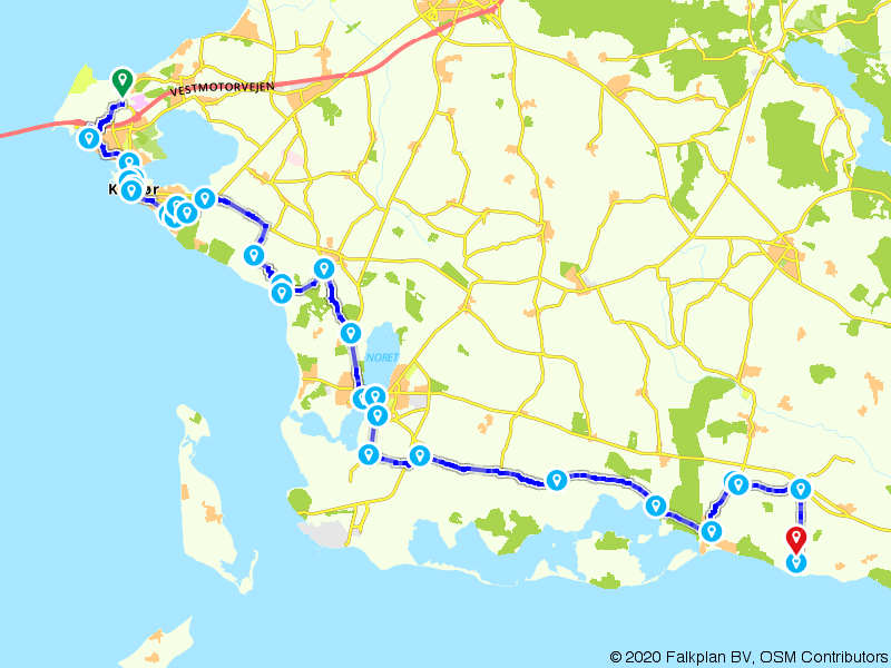 Kaart van route 1025978 - West-Seeland (Vestsjælland)