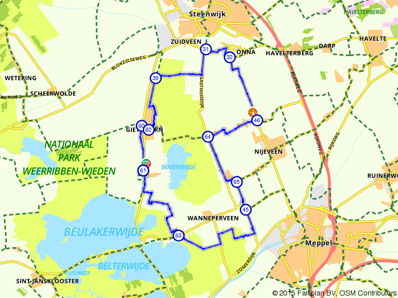 Fietsroute 114918 - Noordeinde, Zuideinde en Middenbuurt bij Giethoorn