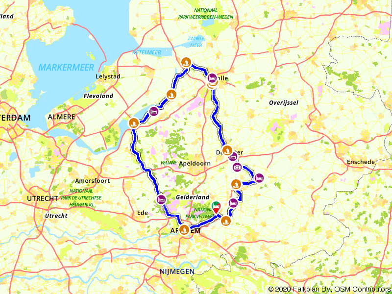 Fietsroute 1261037 - HanzeTour Arnhem 7 Daagse Overzicht