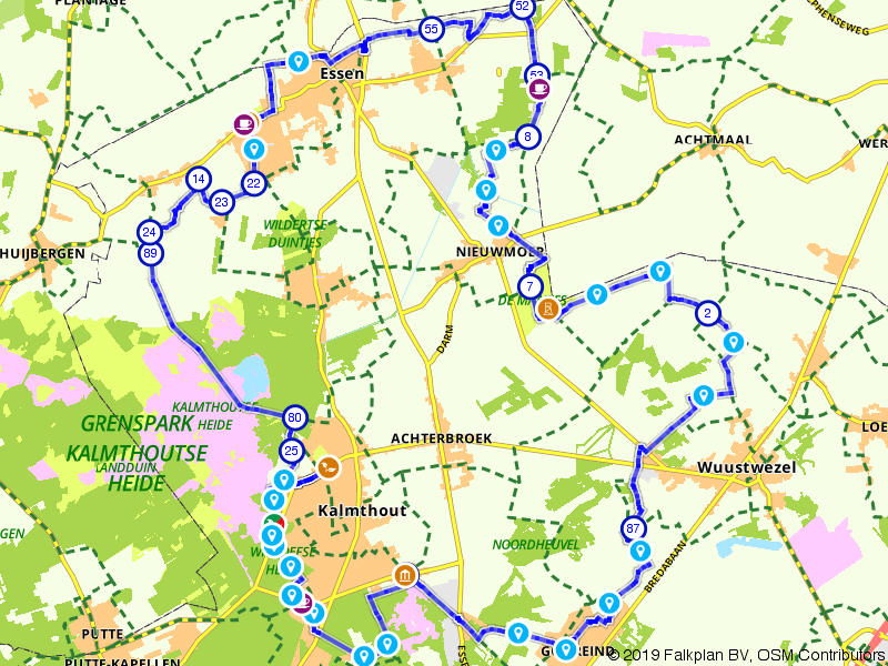 Kaart van route 181883 - In de stille Kempen, op de purp'ren hei