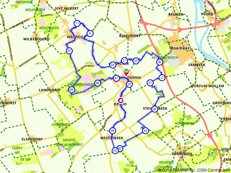 Kaart van route 655422 - Benkskesroute Sint Anthonis