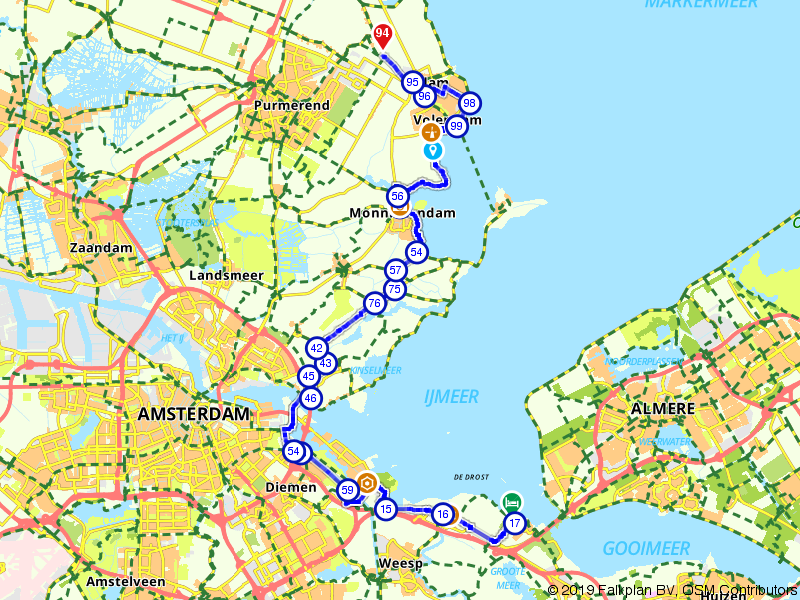Fietsroute 747584 - Zuiderzeeroute etappe 6: Van Muiderberg naar Purmerend