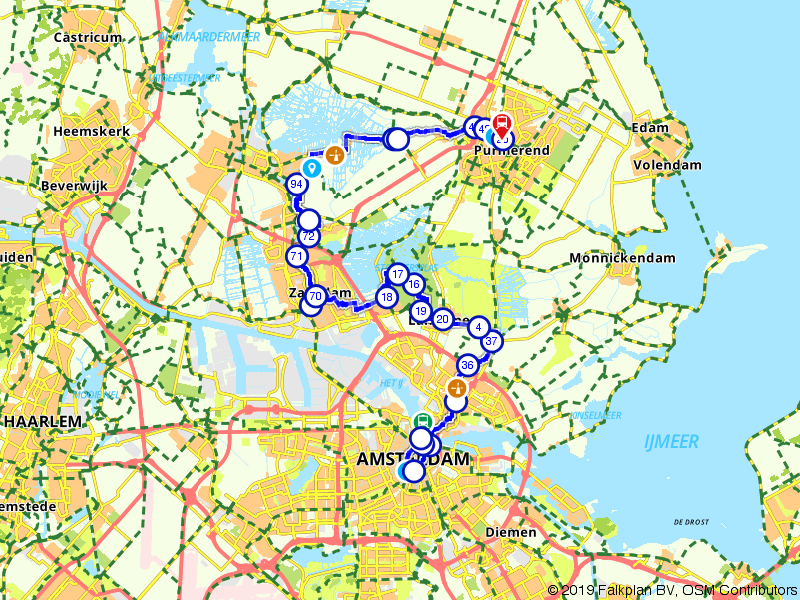 Kaart van route 837432 - Jacob van Lennep-route, Deel 01 (Amsterdam - Purmerend)
